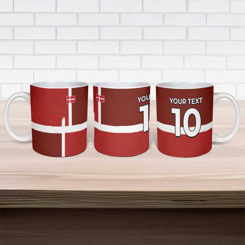 Custom Denmark Football Ceramic Mug Black Grunge Line and Rune Inspired Sporty Style