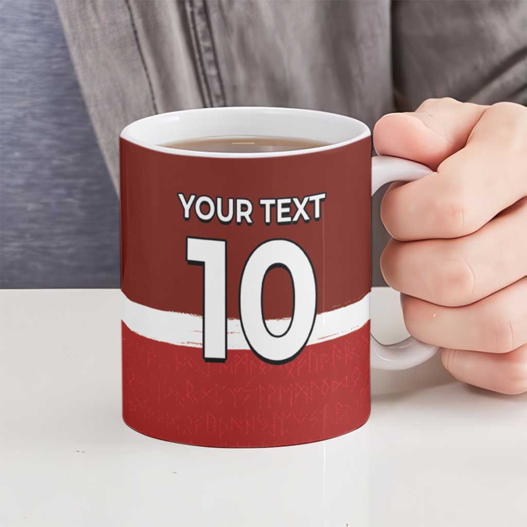 Custom Denmark Football Ceramic Mug Black Grunge Line and Rune Inspired Sporty Style