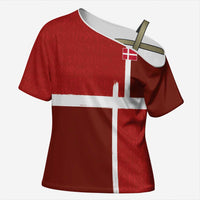 Custom Denmark Football Cross Shoulder Shirt Black Grunge Line and Rune Inspired Sporty Style