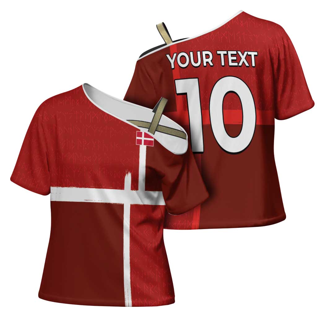 Custom Denmark Football Cross Shoulder Shirt Black Grunge Line and Rune Inspired Sporty Style