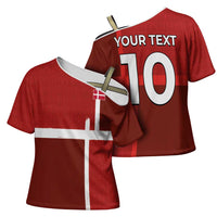 Custom Denmark Football Cross Shoulder Shirt Black Grunge Line and Rune Inspired Sporty Style