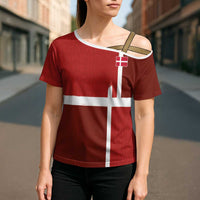 Custom Denmark Football Cross Shoulder Shirt Black Grunge Line and Rune Inspired Sporty Style