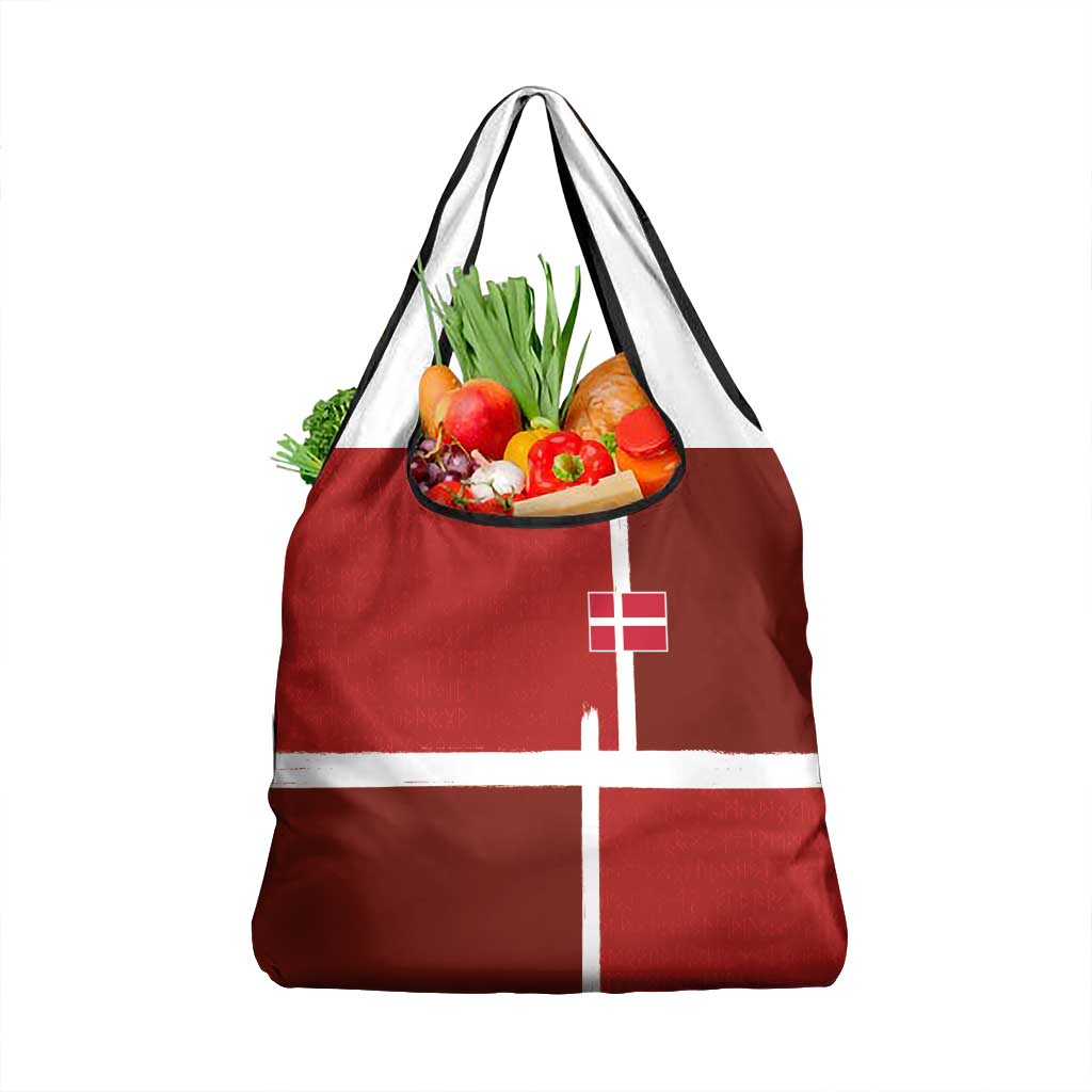Denmark Football Grocery Bag Black Grunge Line and Rune Inspired Sporty Style