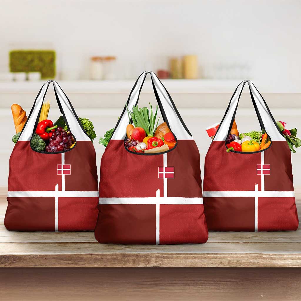 Denmark Football Grocery Bag Black Grunge Line and Rune Inspired Sporty Style