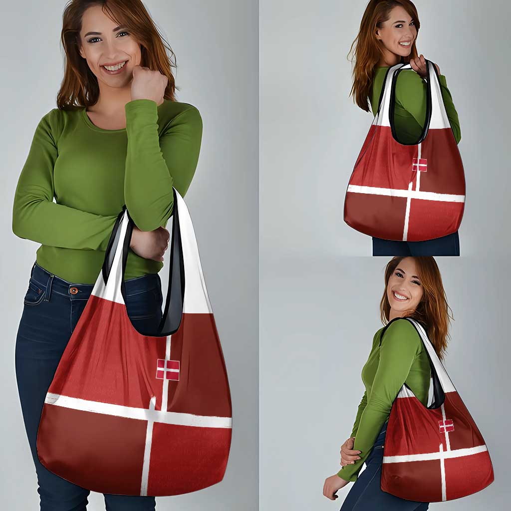 Denmark Football Grocery Bag Black Grunge Line and Rune Inspired Sporty Style
