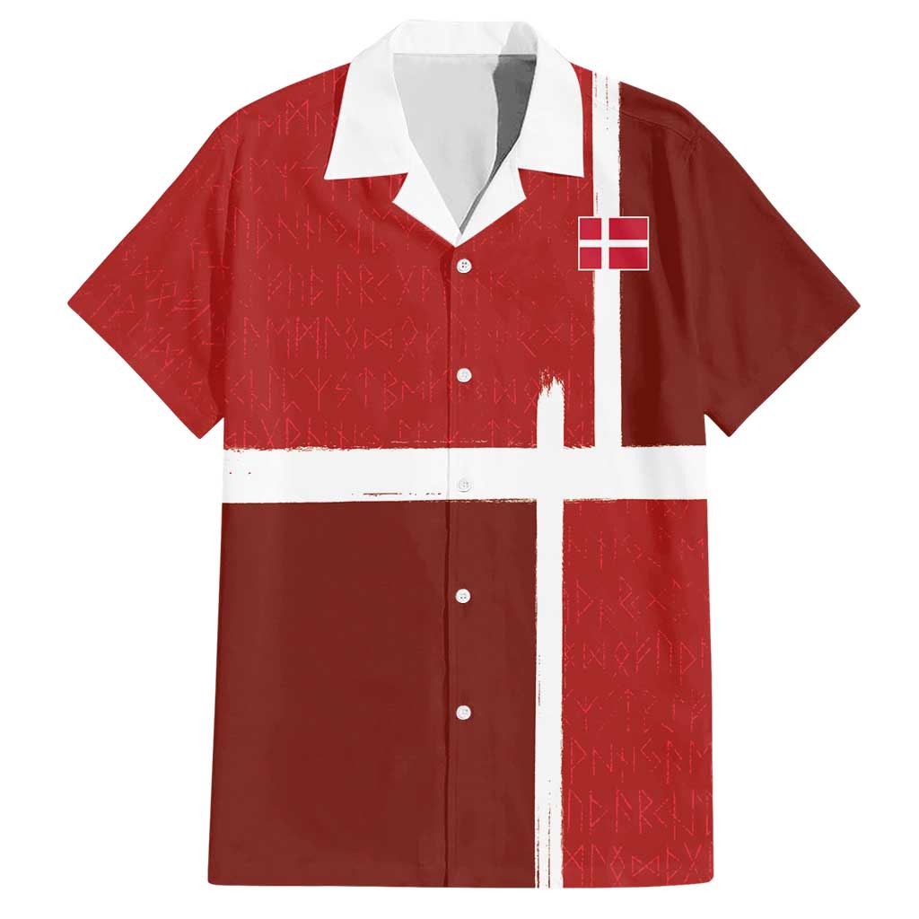 Custom Denmark Football Hawaiian Shirt Black Grunge Line and Rune Inspired Sporty Style