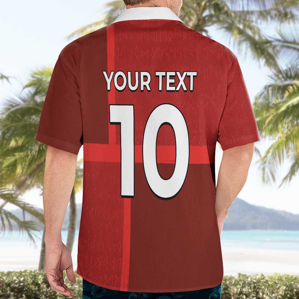 Custom Denmark Football Hawaiian Shirt Black Grunge Line and Rune Inspired Sporty Style