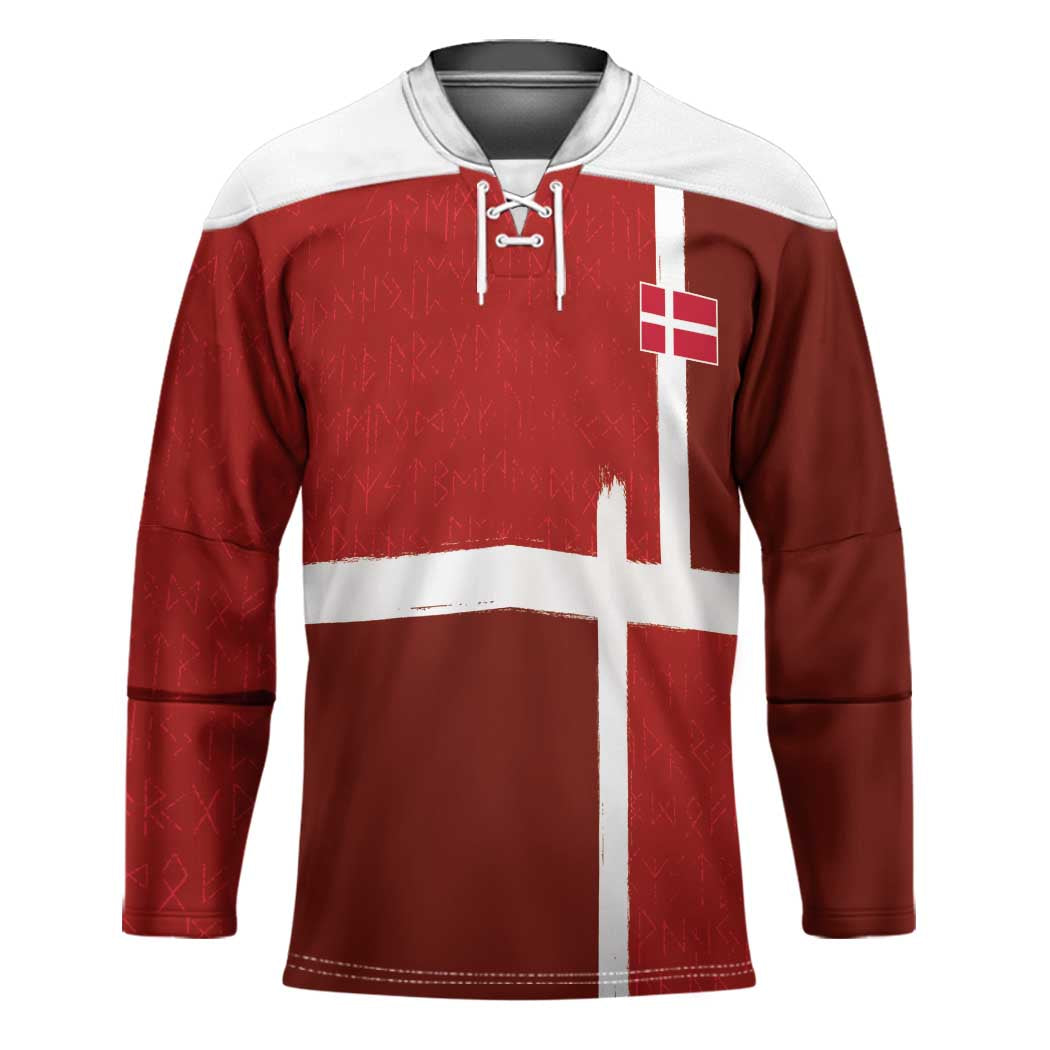 Custom Denmark Football Hockey Jersey Black Grunge Line and Rune Inspired Sporty Style