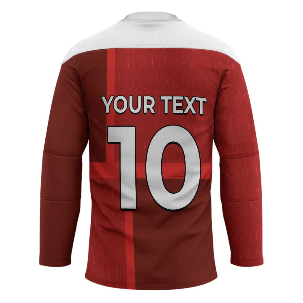Custom Denmark Football Hockey Jersey Black Grunge Line and Rune Inspired Sporty Style