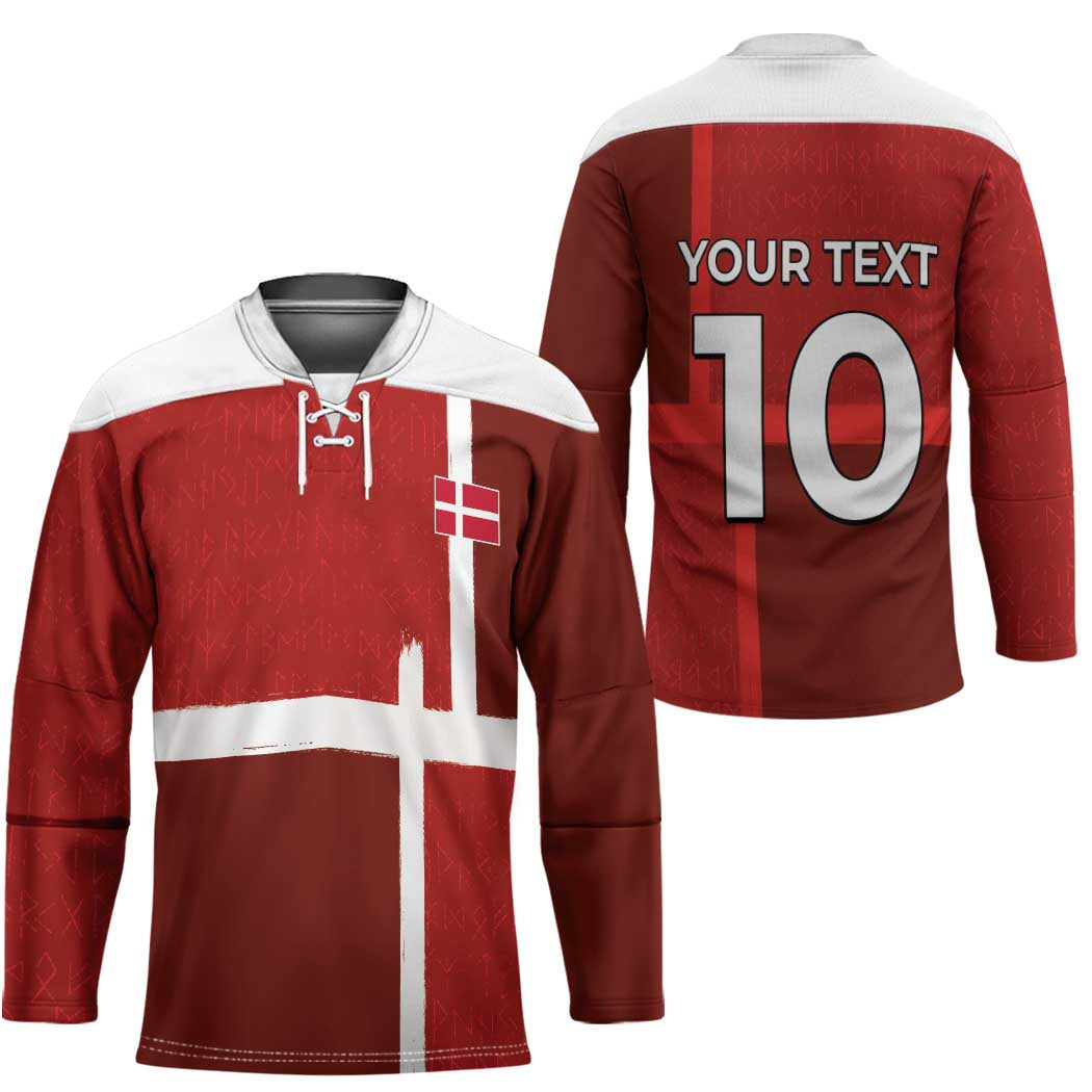 Custom Denmark Football Hockey Jersey Black Grunge Line and Rune Inspired Sporty Style