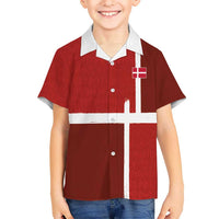 Custom Denmark Football Kid Hawaiian Shirt Black Grunge Line and Rune Inspired Sporty Style