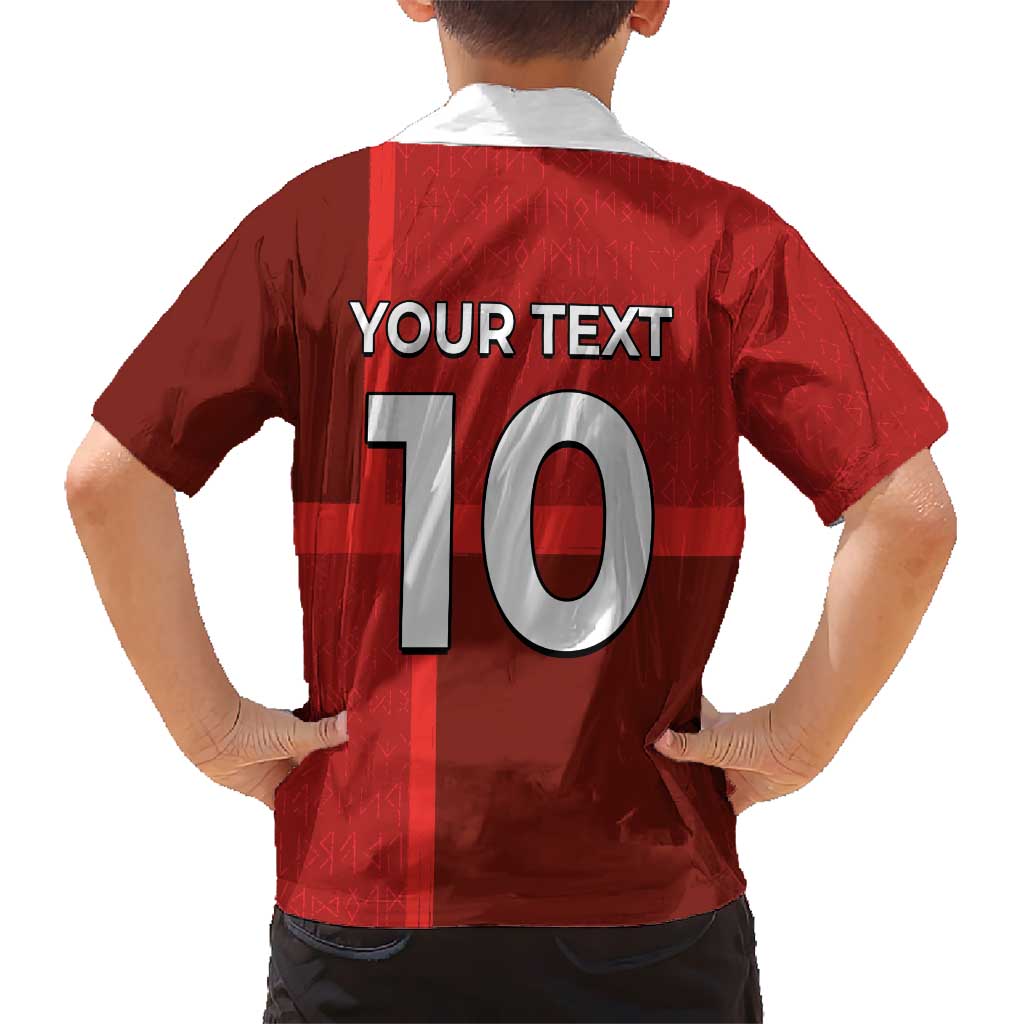 Custom Denmark Football Kid Hawaiian Shirt Black Grunge Line and Rune Inspired Sporty Style