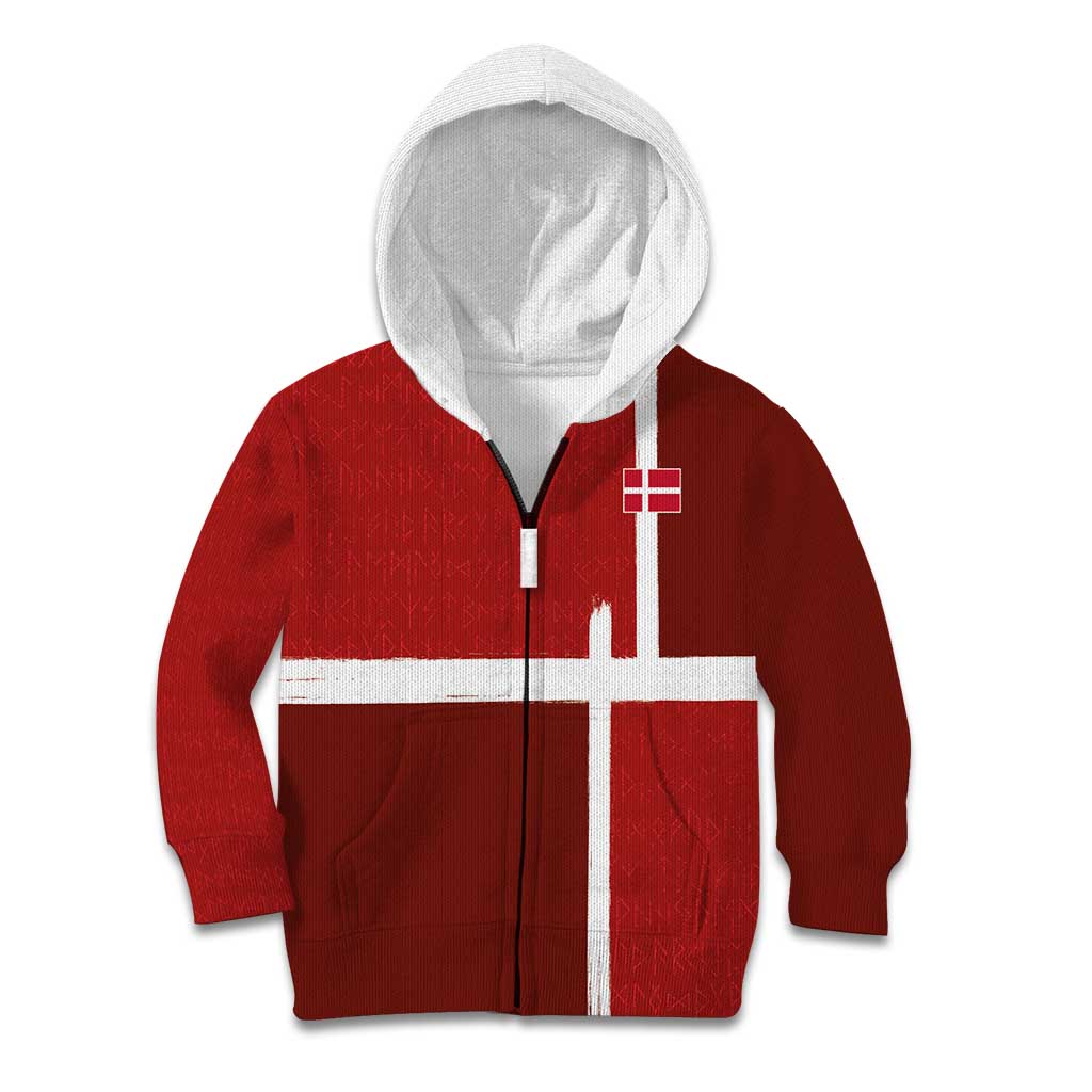 Custom Denmark Football Kid Hoodie Black Grunge Line and Rune Inspired Sporty Style