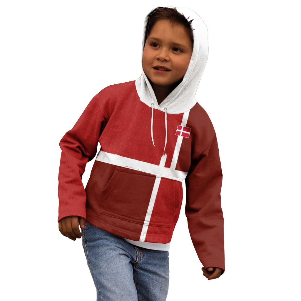 Custom Denmark Football Kid Hoodie Black Grunge Line and Rune Inspired Sporty Style