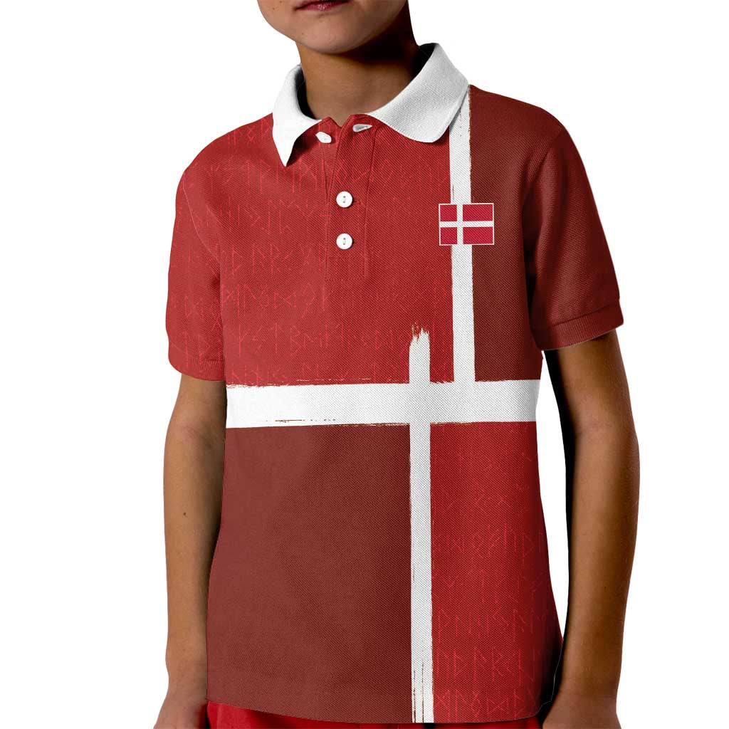 Custom Denmark Football Kid Polo Shirt Black Grunge Line and Rune Inspired Sporty Style