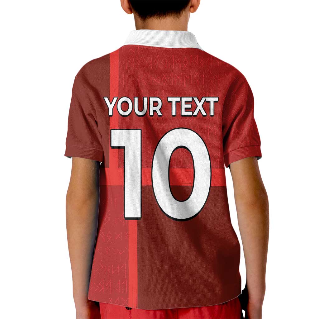 Custom Denmark Football Kid Polo Shirt Black Grunge Line and Rune Inspired Sporty Style