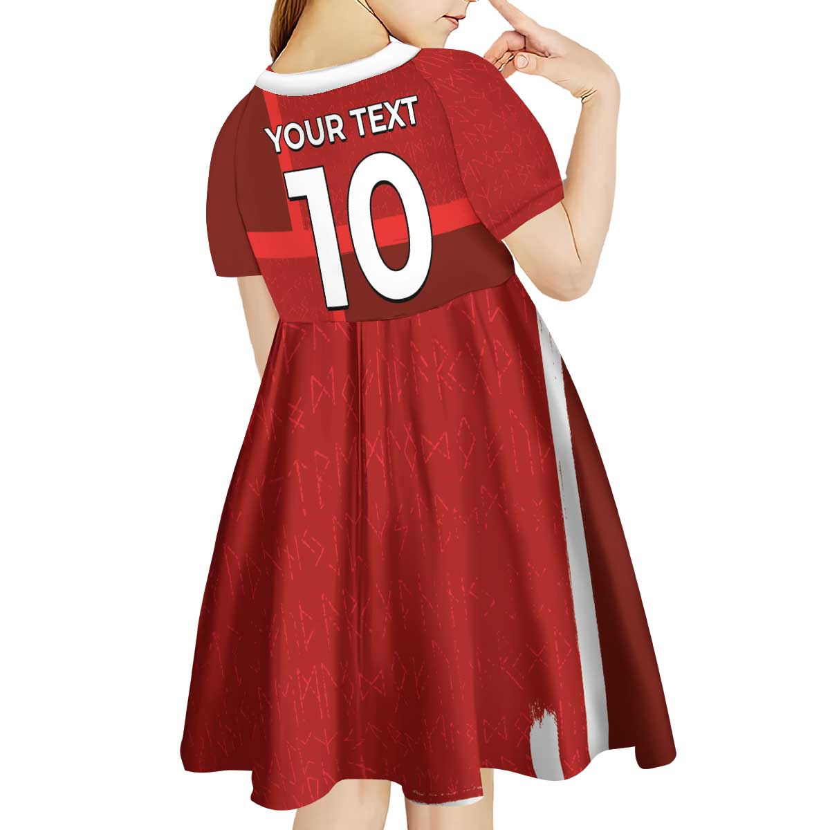Custom Denmark Football Kid Short Sleeve Dress Black Grunge Line and Rune Inspired Sporty Style