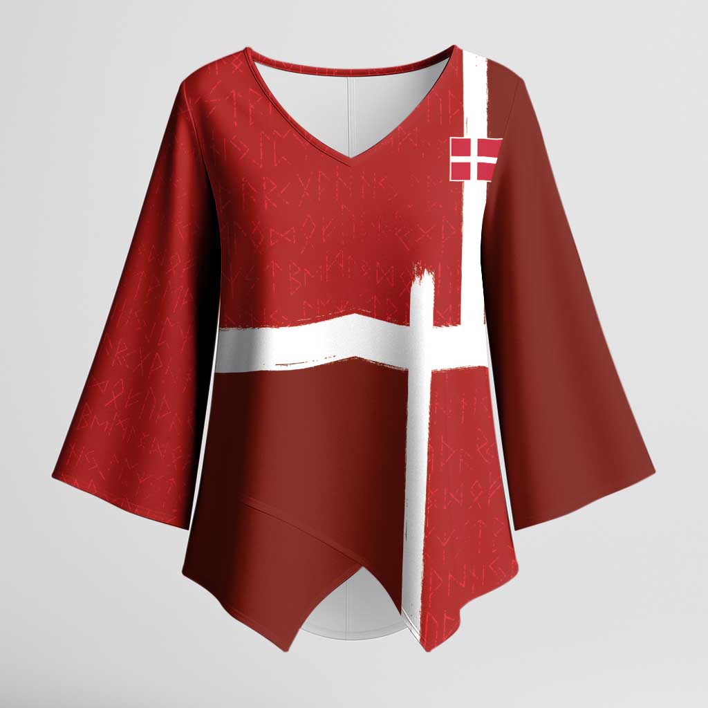 Custom Denmark Football Kimono Sleeve Blouse Black Grunge Line and Rune Inspired Sporty Style