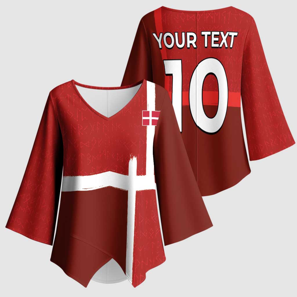 Custom Denmark Football Kimono Sleeve Blouse Black Grunge Line and Rune Inspired Sporty Style