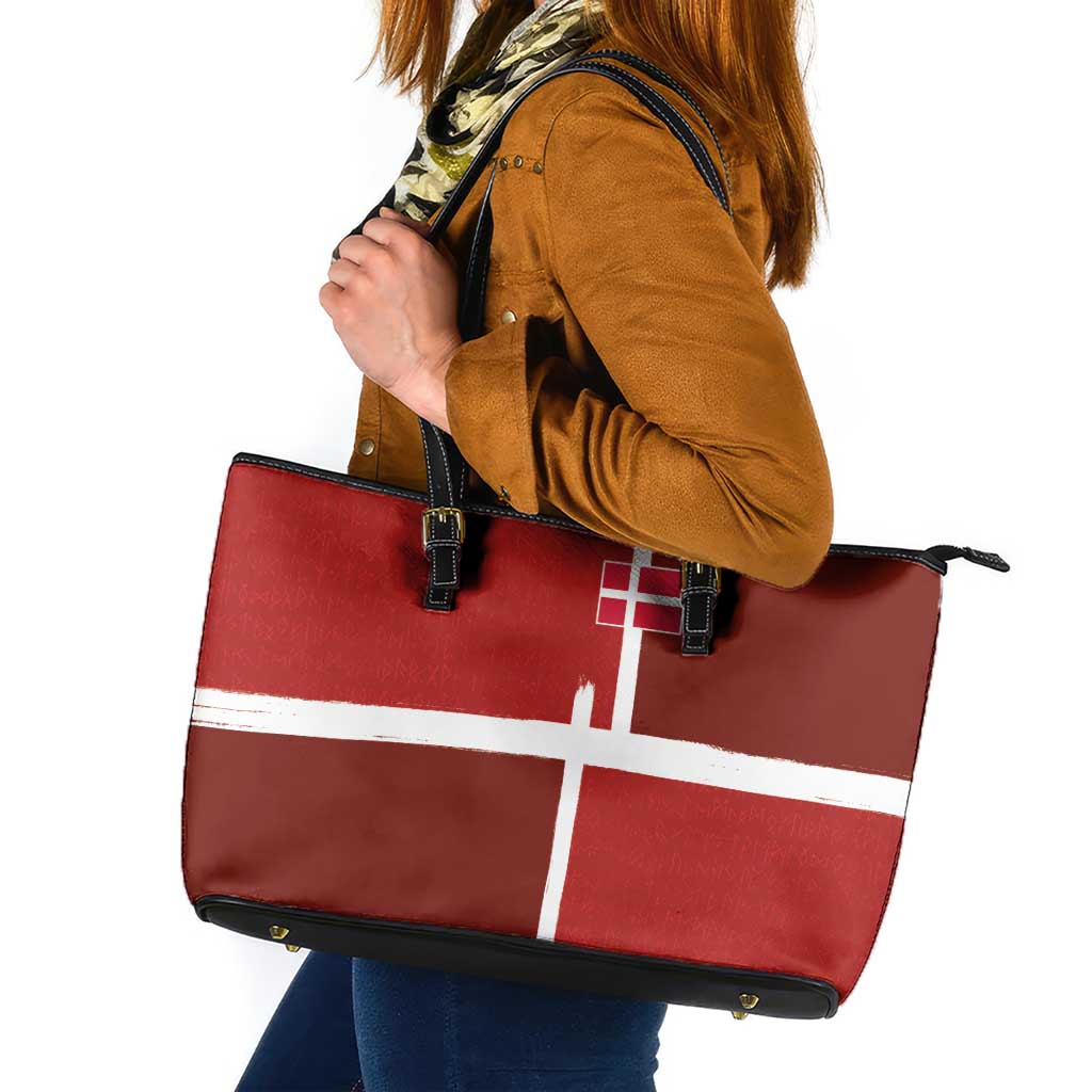 Denmark Football Leather Tote Bag Black Grunge Line and Rune Inspired Sporty Style