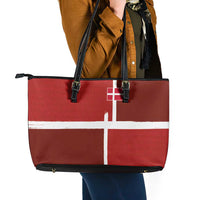 Denmark Football Leather Tote Bag Black Grunge Line and Rune Inspired Sporty Style