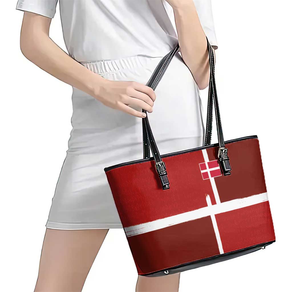 Denmark Football Leather Tote Bag Black Grunge Line and Rune Inspired Sporty Style