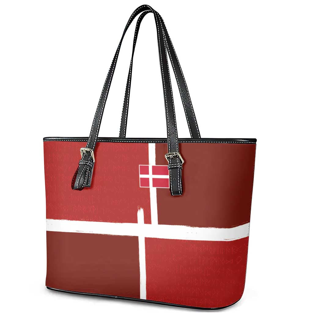 Denmark Football Leather Tote Bag Black Grunge Line and Rune Inspired Sporty Style