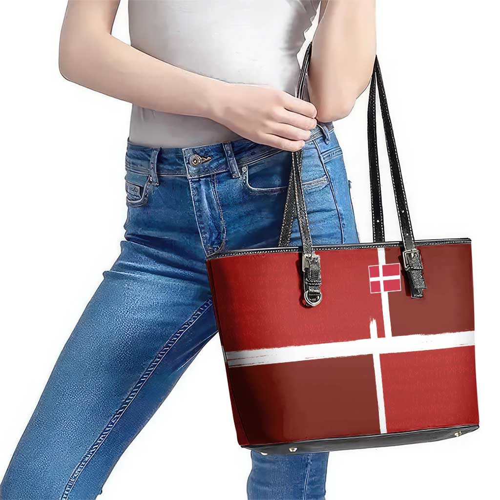 Denmark Football Leather Tote Bag Black Grunge Line and Rune Inspired Sporty Style