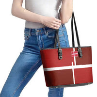 Denmark Football Leather Tote Bag Black Grunge Line and Rune Inspired Sporty Style