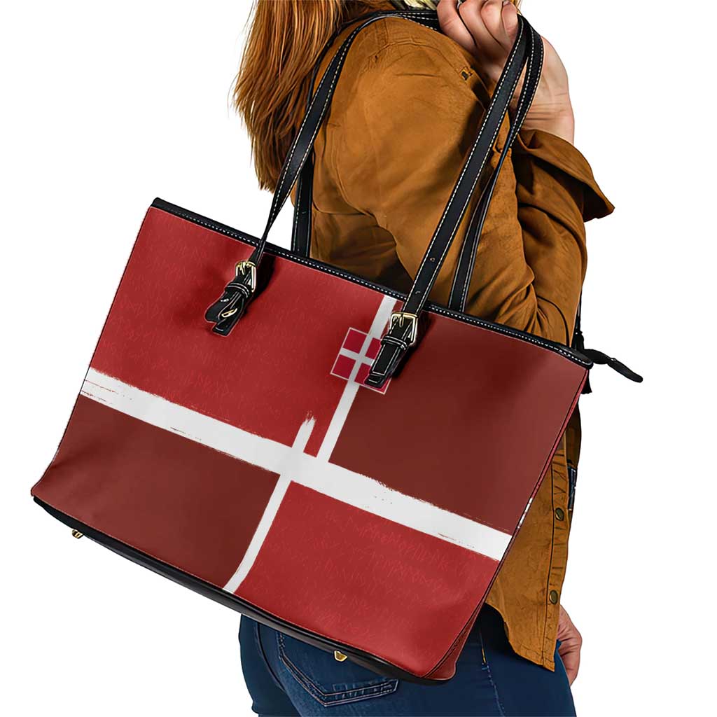 Denmark Football Leather Tote Bag Black Grunge Line and Rune Inspired Sporty Style