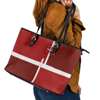 Denmark Football Leather Tote Bag Black Grunge Line and Rune Inspired Sporty Style