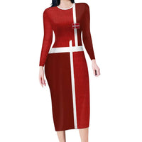 Custom Denmark Football Long Sleeve Bodycon Dress Black Grunge Line and Rune Inspired Sporty Style