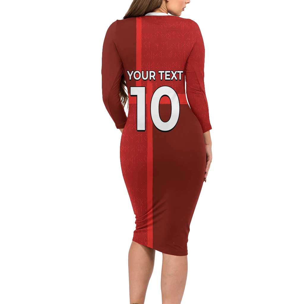 Custom Denmark Football Long Sleeve Bodycon Dress Black Grunge Line and Rune Inspired Sporty Style