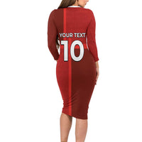 Custom Denmark Football Long Sleeve Bodycon Dress Black Grunge Line and Rune Inspired Sporty Style