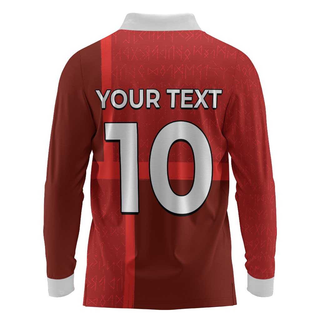 Custom Denmark Football Long Sleeve Polo Shirt Black Grunge Line and Rune Inspired Sporty Style