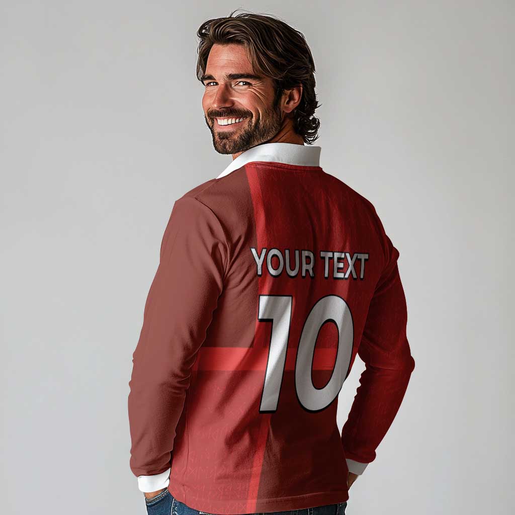 Custom Denmark Football Long Sleeve Polo Shirt Black Grunge Line and Rune Inspired Sporty Style