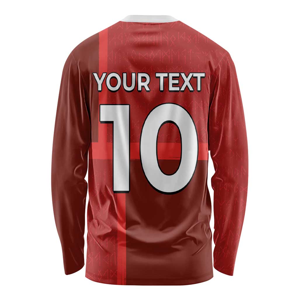 Custom Denmark Football Long Sleeve Shirt Black Grunge Line and Rune Inspired Sporty Style