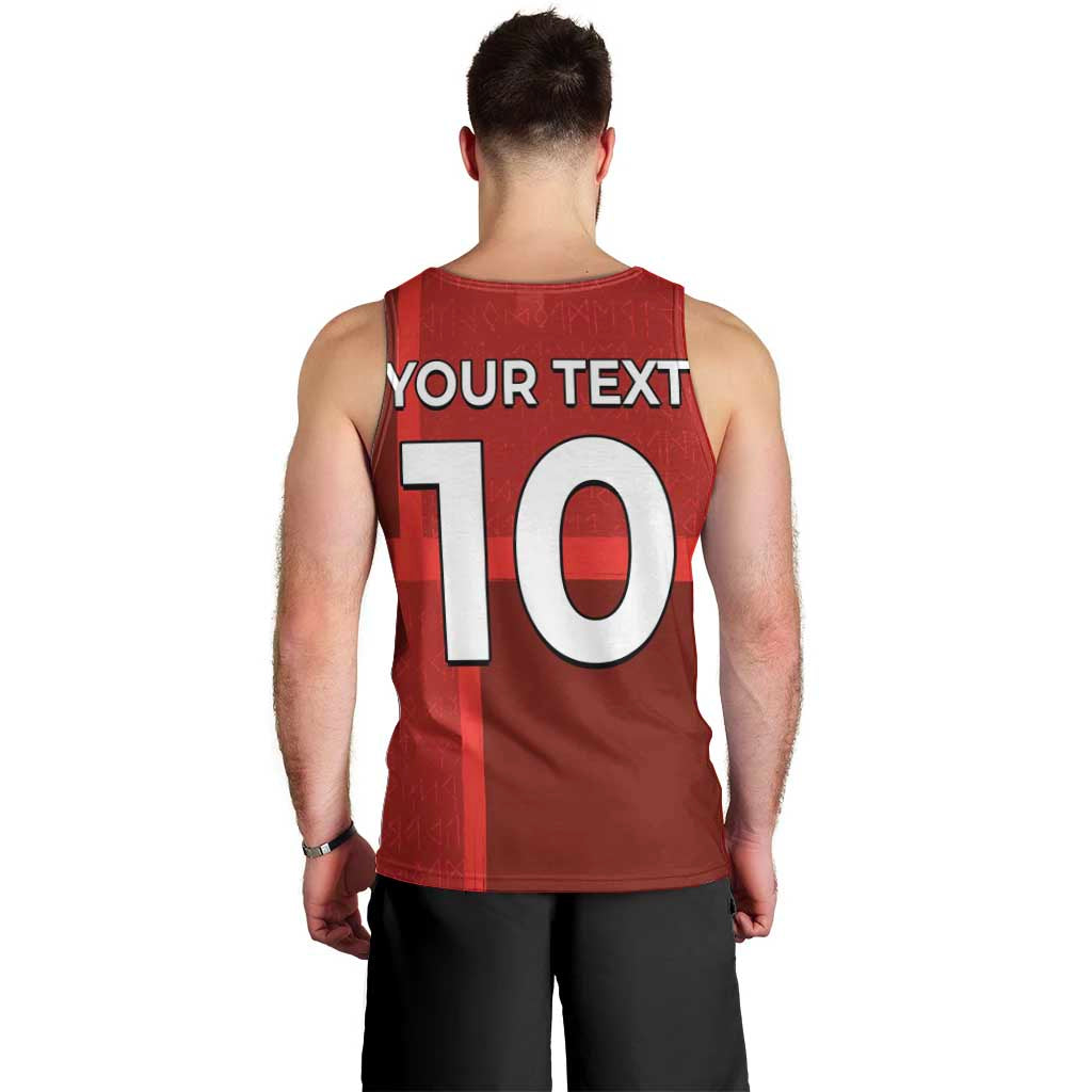 Custom Denmark Football Men Tank Top Black Grunge Line and Rune Inspired Sporty Style