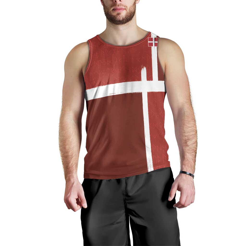 Custom Denmark Football Men Tank Top Black Grunge Line and Rune Inspired Sporty Style