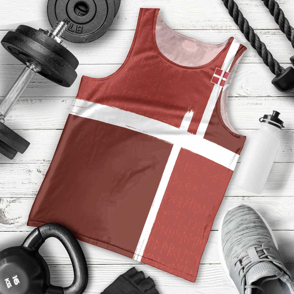 Custom Denmark Football Men Tank Top Black Grunge Line and Rune Inspired Sporty Style