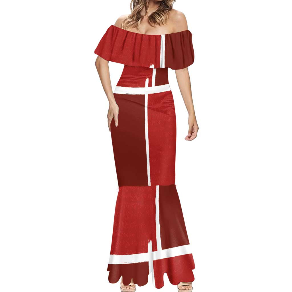 Custom Denmark Football Mermaid Dress Black Grunge Line and Rune Inspired Sporty Style