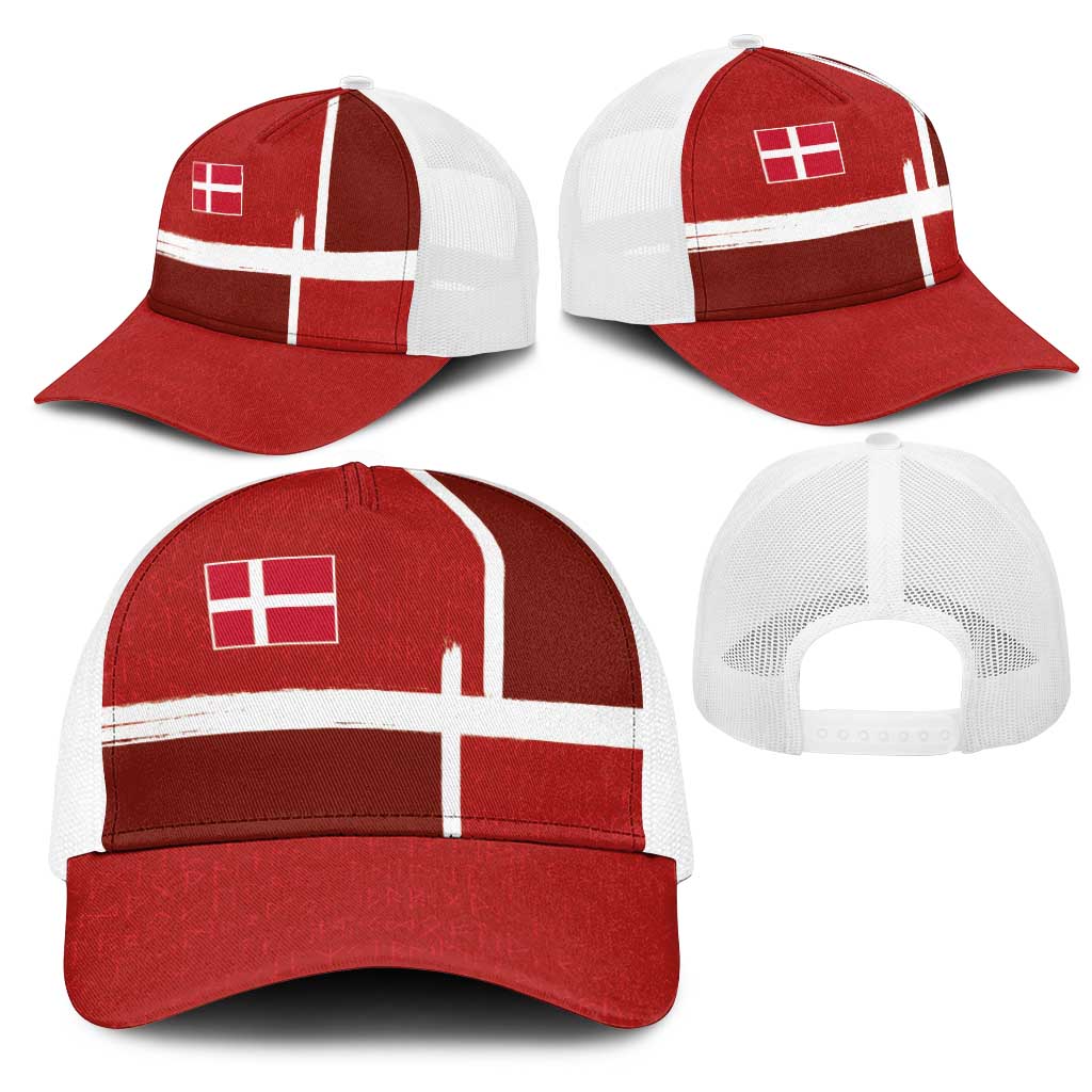 Denmark Football Mesh Trucker Cap Black Grunge Line and Rune Inspired Sporty Style