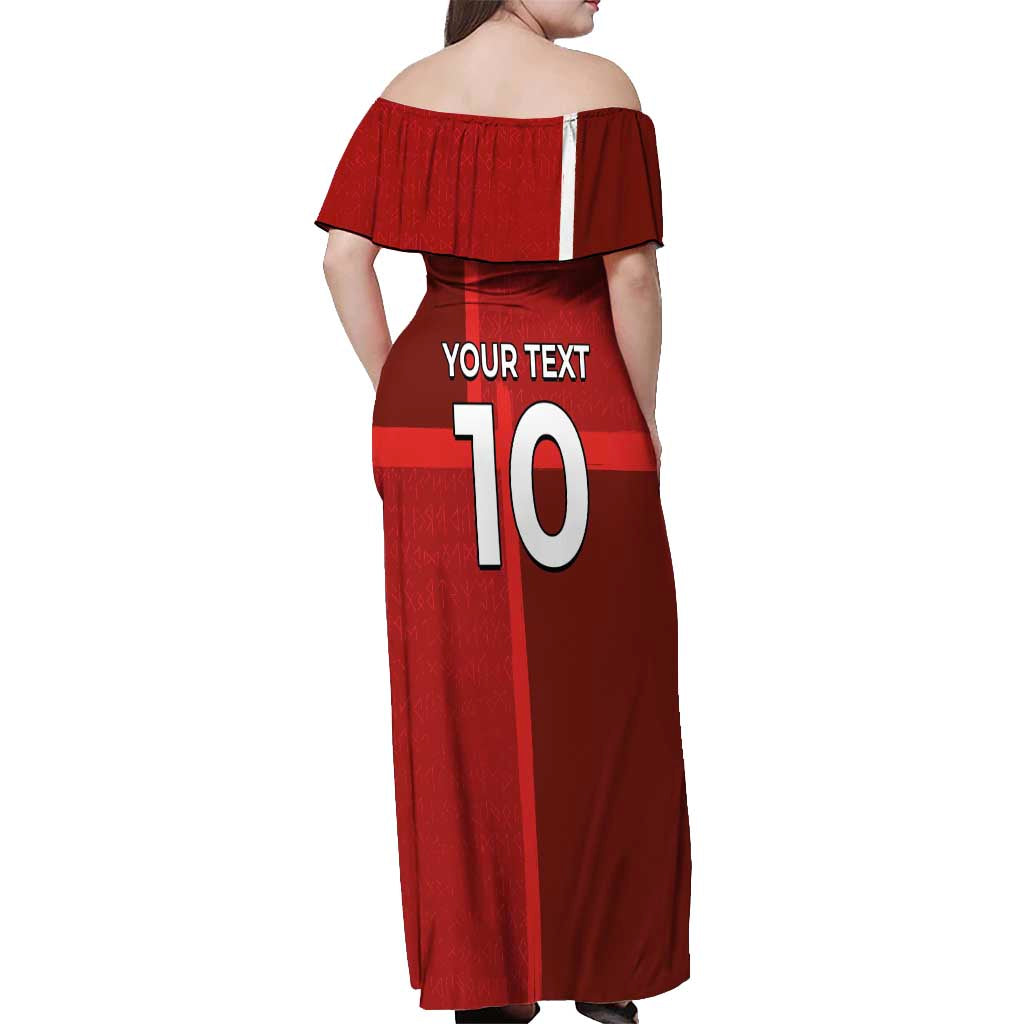 Custom Denmark Football Off Shoulder Maxi Dress Black Grunge Line and Rune Inspired Sporty Style