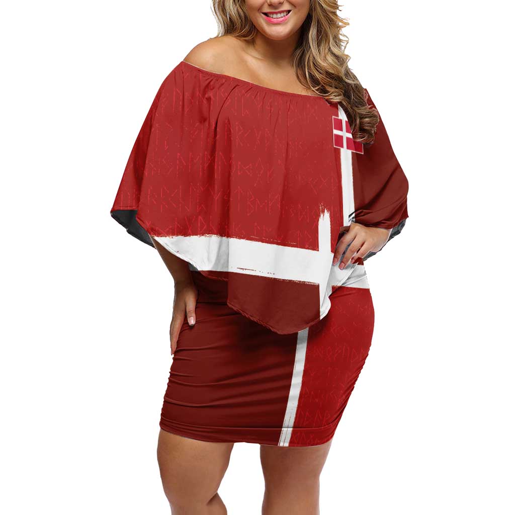 Custom Denmark Football Off Shoulder Short Dress Black Grunge Line and Rune Inspired Sporty Style