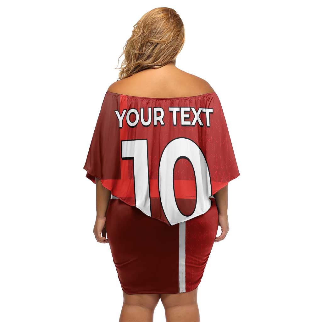Custom Denmark Football Off Shoulder Short Dress Black Grunge Line and Rune Inspired Sporty Style