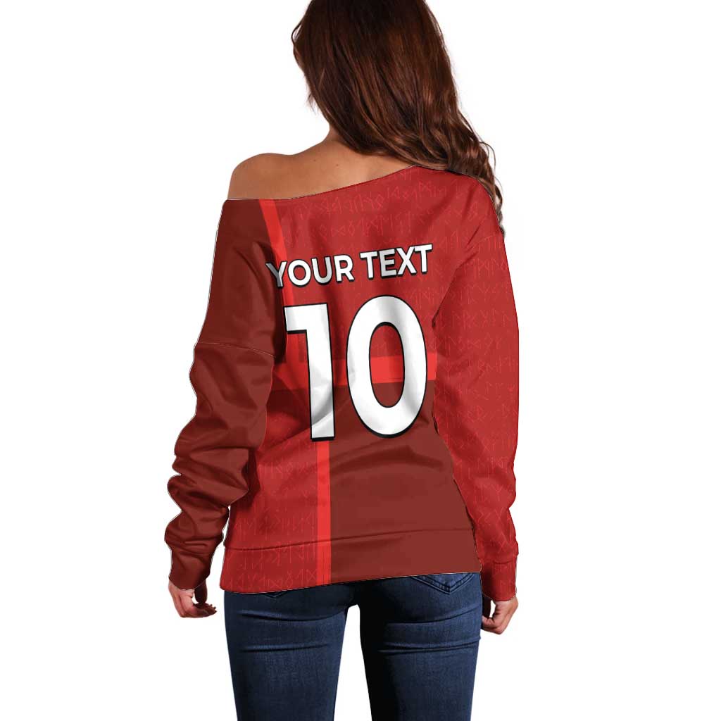 Custom Denmark Football Off Shoulder Sweater Black Grunge Line and Rune Inspired Sporty Style