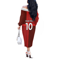 Custom Denmark Football Off The Shoulder Long Sleeve Dress Black Grunge Line and Rune Inspired Sporty Style
