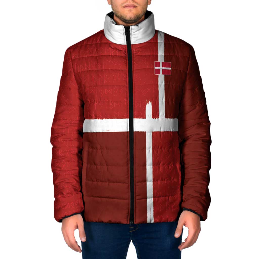 Custom Denmark Football Padded Jacket Black Grunge Line and Rune Inspired Sporty Style