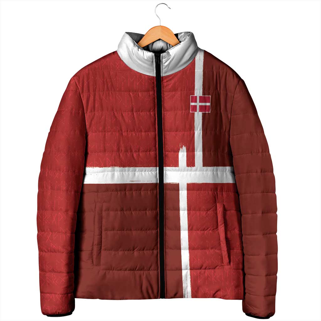Custom Denmark Football Padded Jacket Black Grunge Line and Rune Inspired Sporty Style