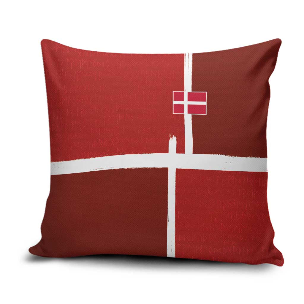 Denmark Football Pillow Cover Black Grunge Line and Rune Inspired Sporty Style